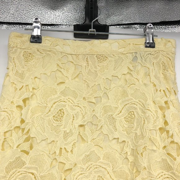 Topshop Pale Yellow Floral Lace Skirt Knee Length size 6 - Picture 4 of 16
